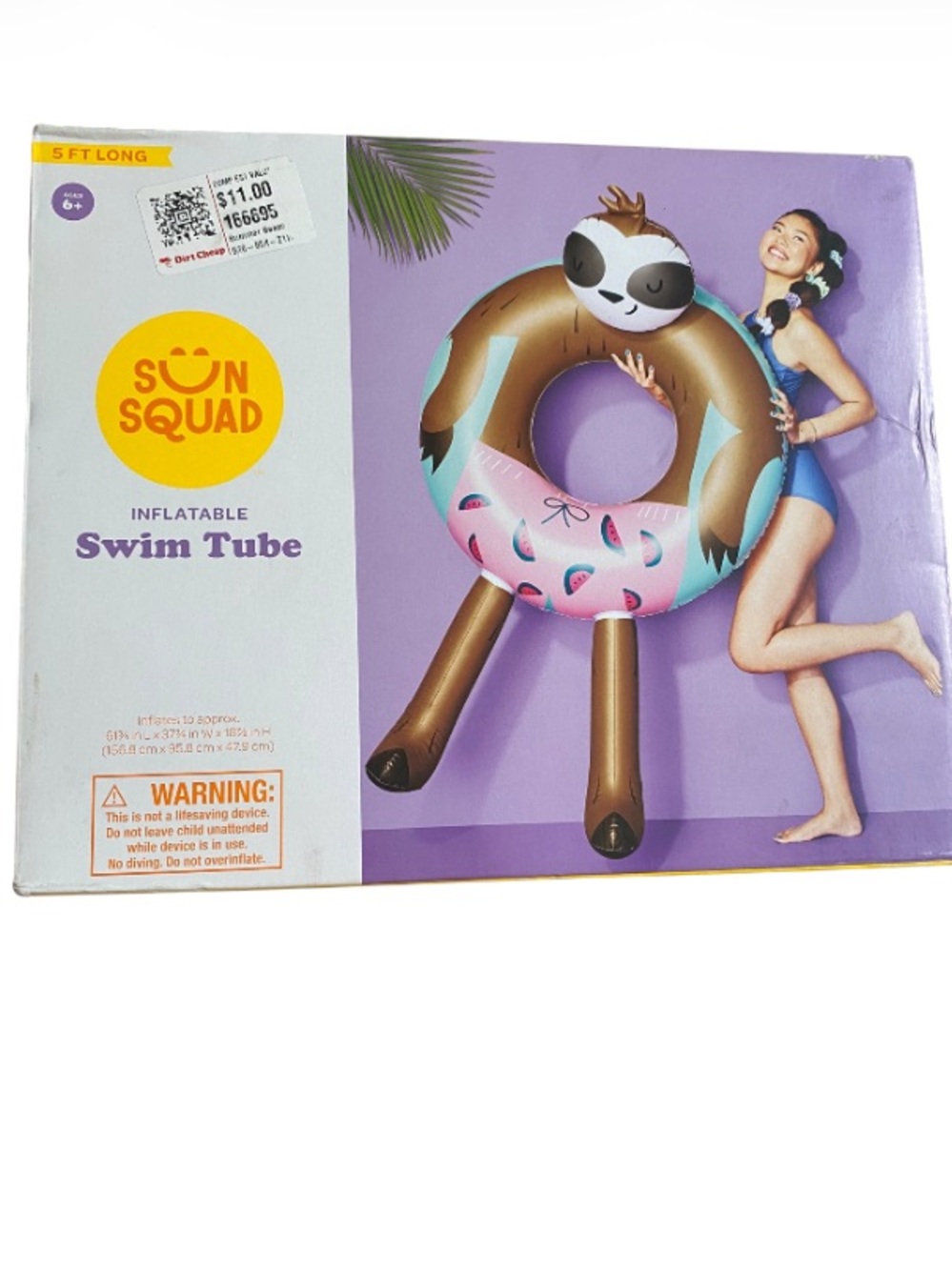 Sun Squad Kids Inflatable Sloth Swim Tube - NEW IN BOX